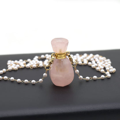 Zotoone Rose Quartz Perfume Bottle Pendant Necklace – Essential Oil Diffuser Jewelry for Women