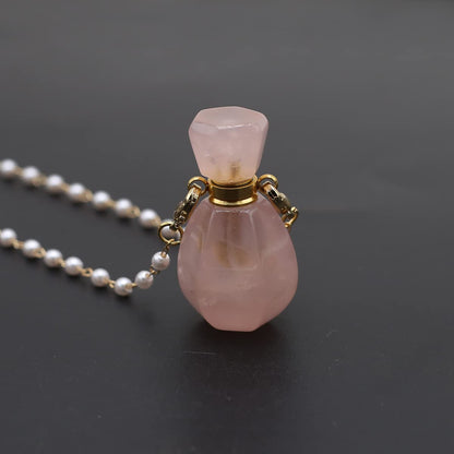 Zotoone Rose Quartz Perfume Bottle Pendant Necklace – Essential Oil Diffuser Jewelry for Women
