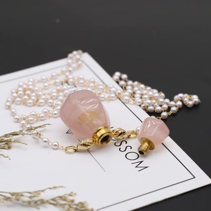 Zotoone Rose Quartz Perfume Bottle Pendant Necklace – Essential Oil Diffuser Jewelry for Women