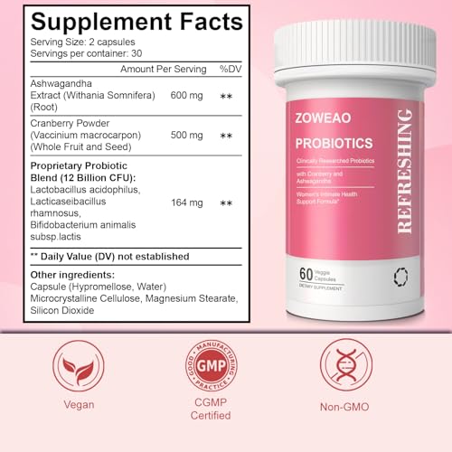 ZOWEAO Vaginal Probiotics for Women – Moisture, pH Balance & Comfort (60 Capsules) | Cranberry + Ashwagandha mythriftymom