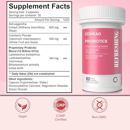 ZOWEAO Vaginal Probiotics for Women – Moisture, pH Balance & Comfort (60 Capsules) | Cranberry + Ashwagandha mythriftymom