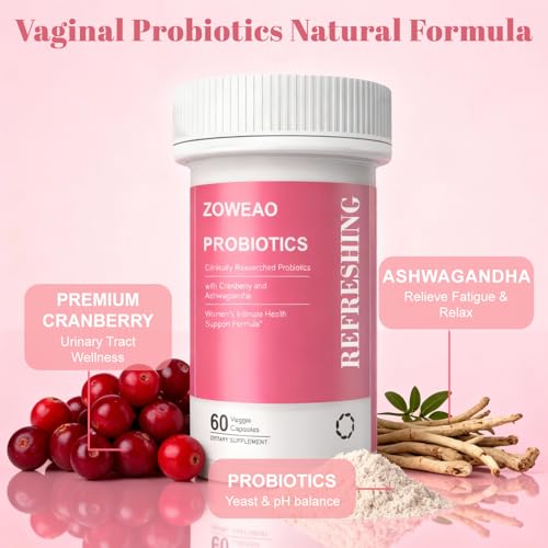 ZOWEAO Vaginal Probiotics for Women – Moisture, pH Balance & Comfort (60 Capsules) | Cranberry + Ashwagandha mythriftymom