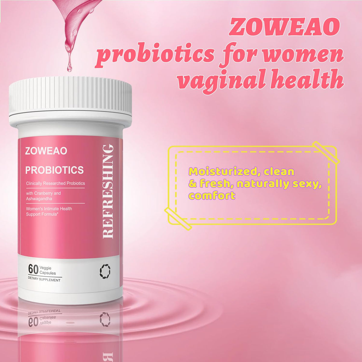 ZOWEAO Vaginal Probiotics for Women – Moisture, pH Balance & Comfort (60 Capsules) | Cranberry + Ashwagandha mythriftymom
