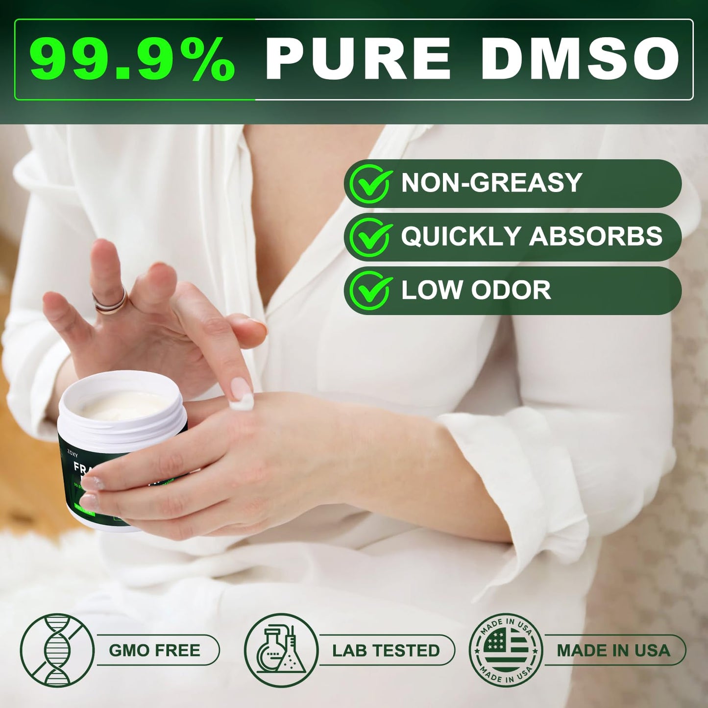 ZOXY DMSO Cream 99.9% Pure – Fast-Absorbing, Low Odor, 4 oz