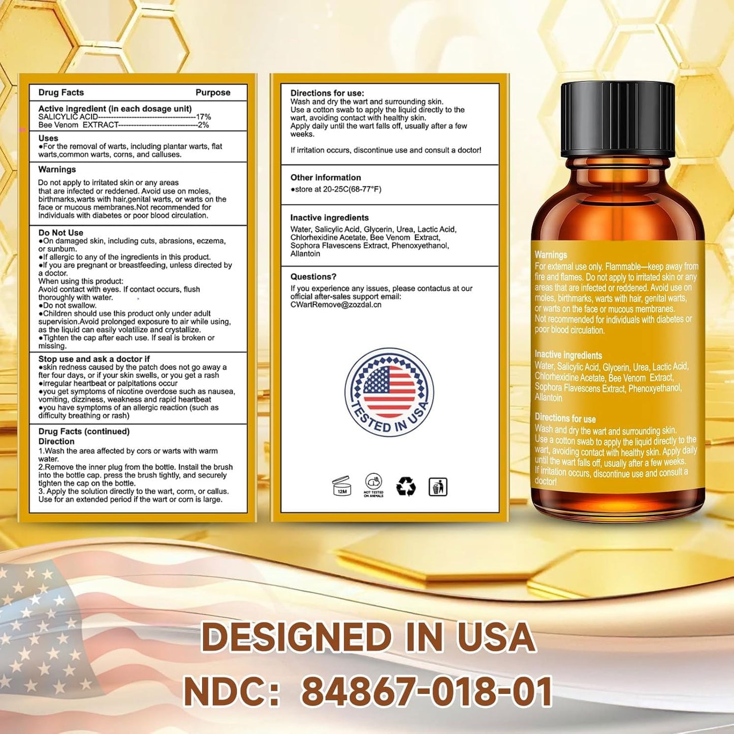 Zozdal Bee Venom Wart Remover 30ml – Dual-Action Salicylic Acid & Bee Venom for Plantar, Common, Flat Warts