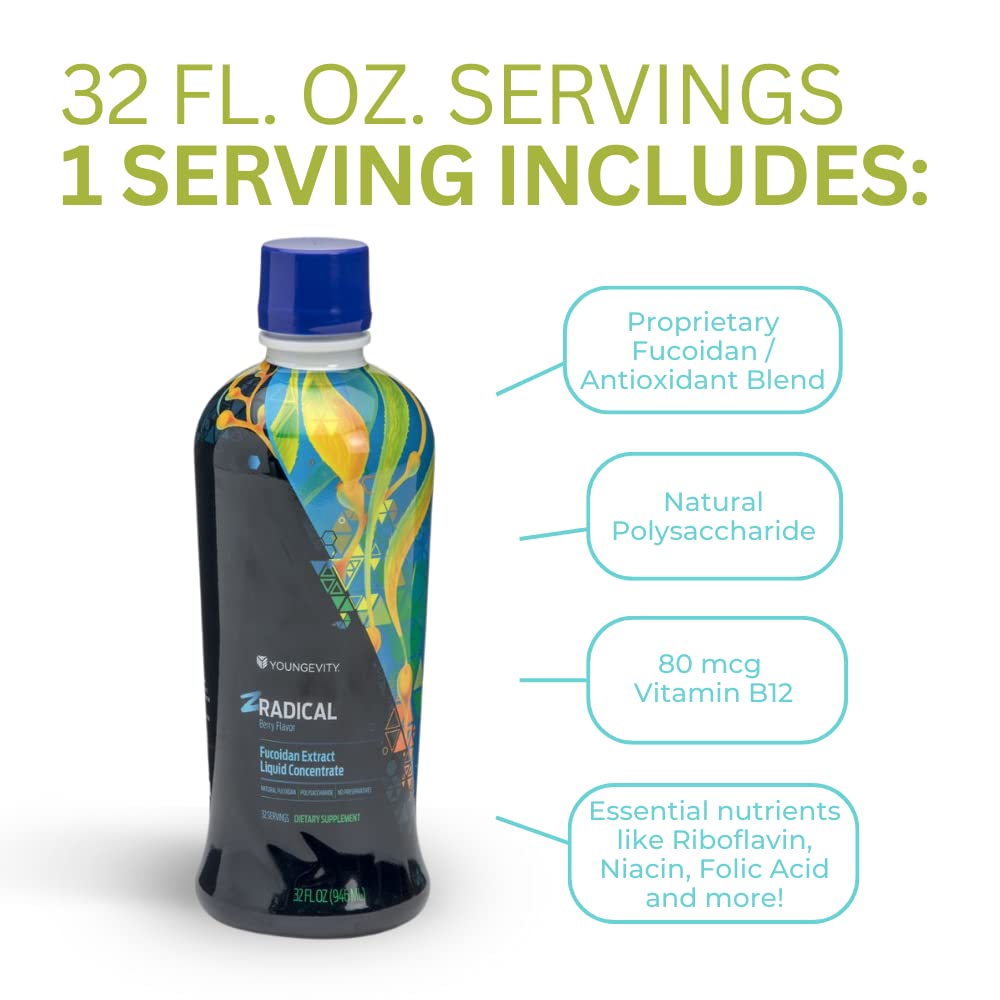 Youngevity ZRadical Fucoidan: Organic Maritech Extract + Cofactors | Immune Support | 32 fl oz x4