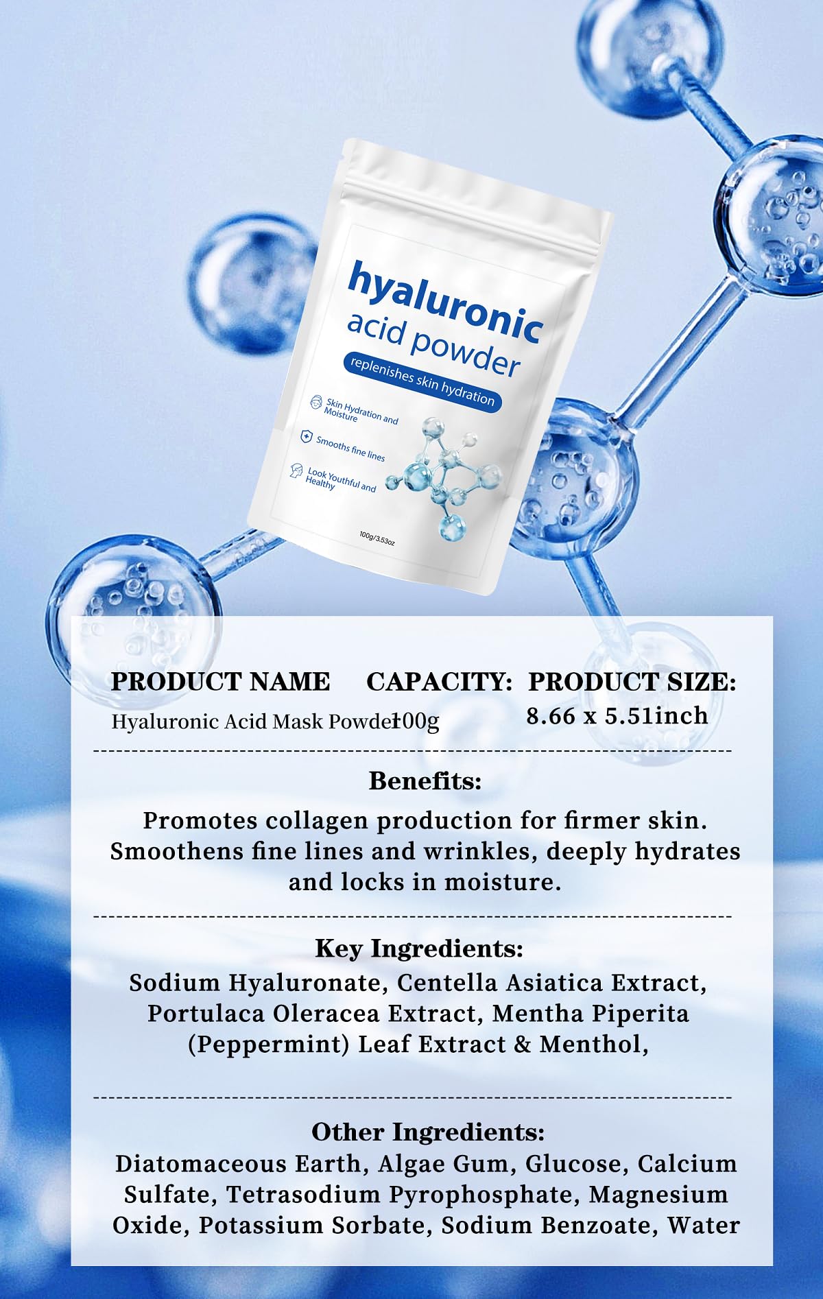 ZTSGU Hyaluronic Acid Powder – Low Molecular Weight for Skin Hydration (1Pcs)