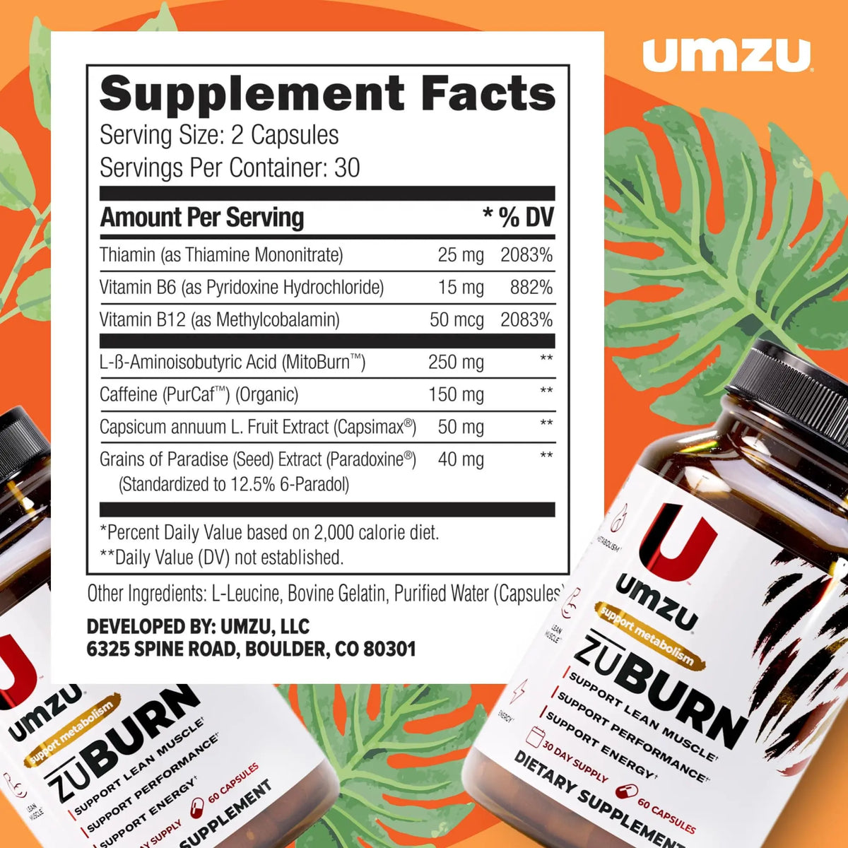 UMZU ZuBurn Energy Support - 30 Day Supply, Caffeine & Mitoburn BritishVita | Premium UK Vitamins & Wellness Supplements