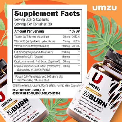 UMZU ZuBurn Energy Support - 30 Day Supply, Caffeine & Mitoburn BritishVita | Premium UK Vitamins & Wellness Supplements