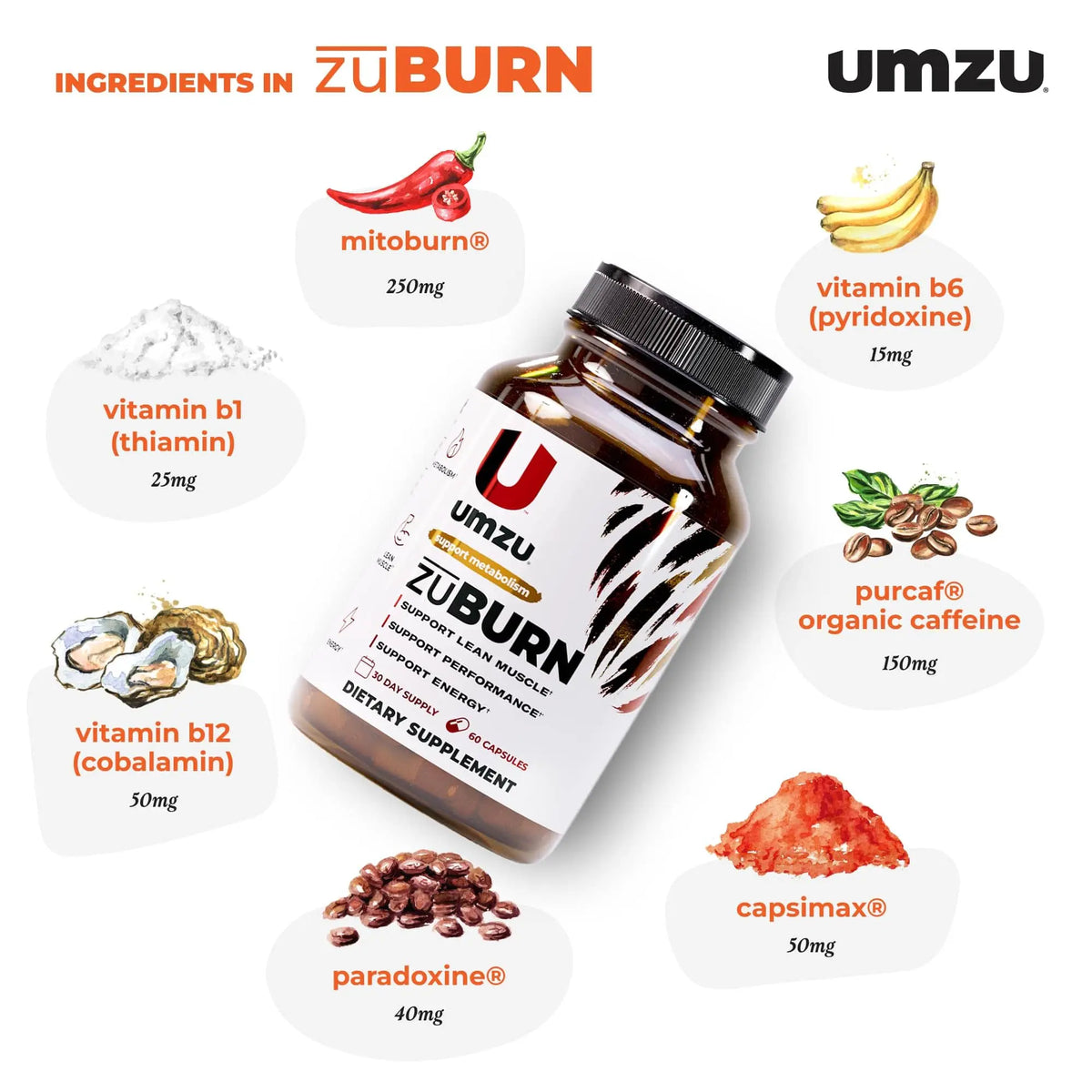 UMZU ZuBurn Energy Support - 30 Day Supply, Caffeine & Mitoburn BritishVita | Premium UK Vitamins & Wellness Supplements