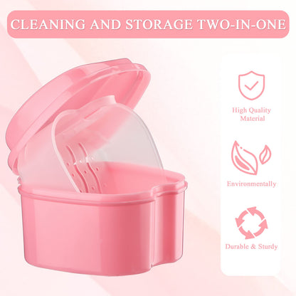 Zubebe 20 Pcs Denture Case Set with Strainer Basket – 5 Colors, Travel Denture Bath & Retainer Holder