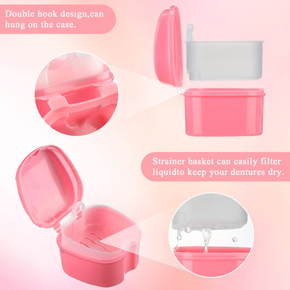 Zubebe 20 Pcs Denture Case Set with Strainer Basket – 5 Colors, Travel Denture Bath & Retainer Holder