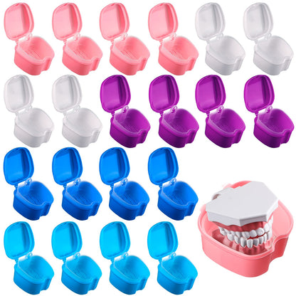 Zubebe 20 Pcs Denture Case Set with Strainer Basket – 5 Colors, Travel Denture Bath & Retainer Holder
