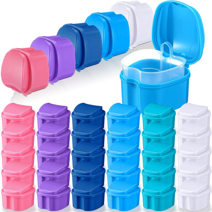 Zubebe 30 Pcs Denture Case with Strainer Basket - 5 Colors for Travel & Home