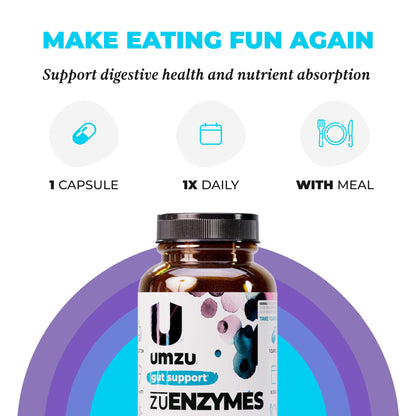 UMZU ZuEnzymes Digestive Enzymes Supplement — 21 Enzymes for Gut Health, Digestion & Nutrient Absorption (30 Day Supply, 30 Capsules)