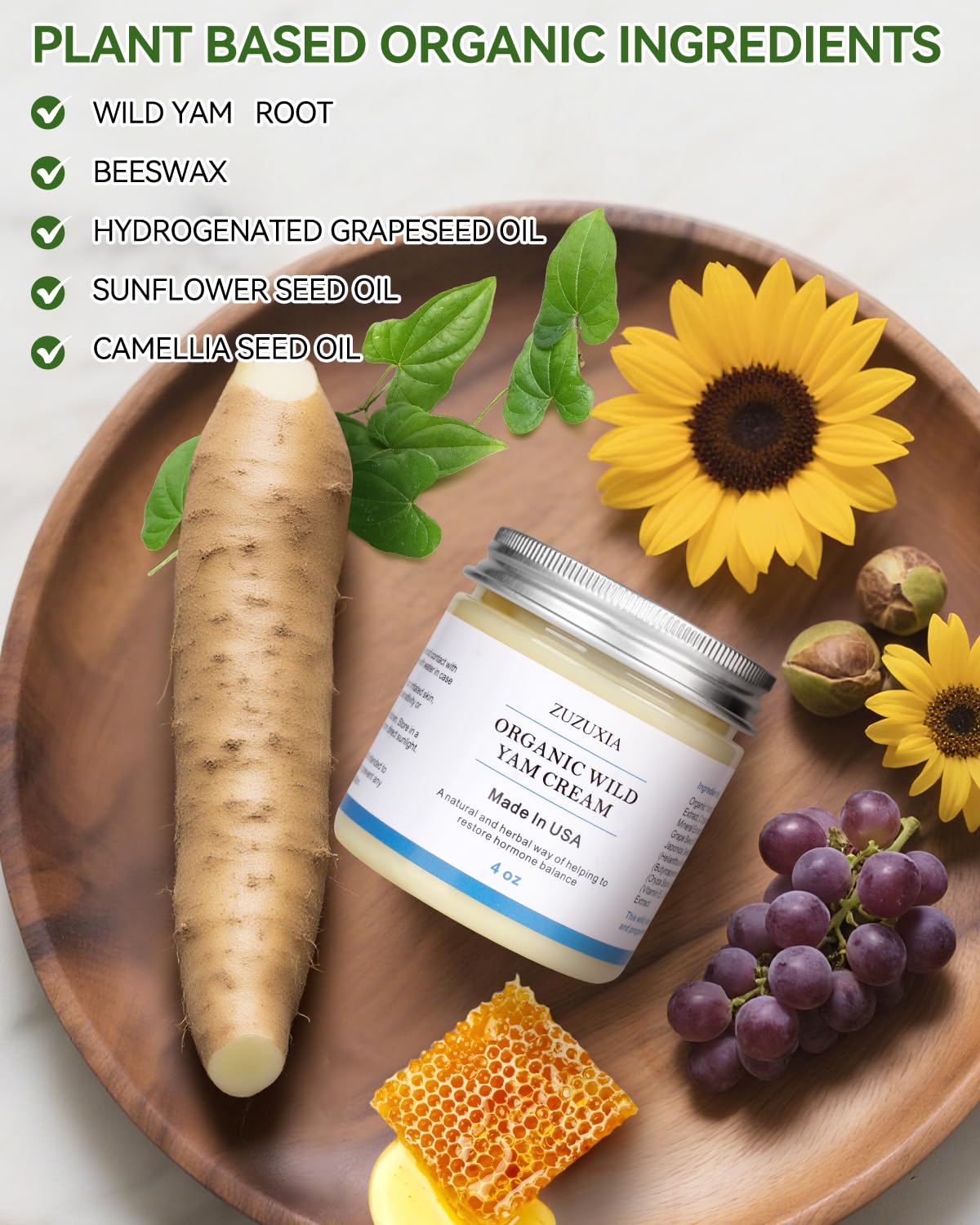 Zuzuxia Wild Yam Cream – 4 oz Unscented Organic Balance Support for Women & Men | Non-GMO, Paraben-Free