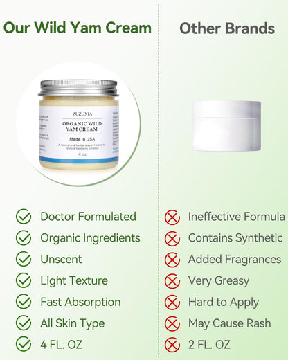 Zuzuxia Wild Yam Cream – 4 oz Unscented Organic Balance Support for Women & Men | Non-GMO, Paraben-Free