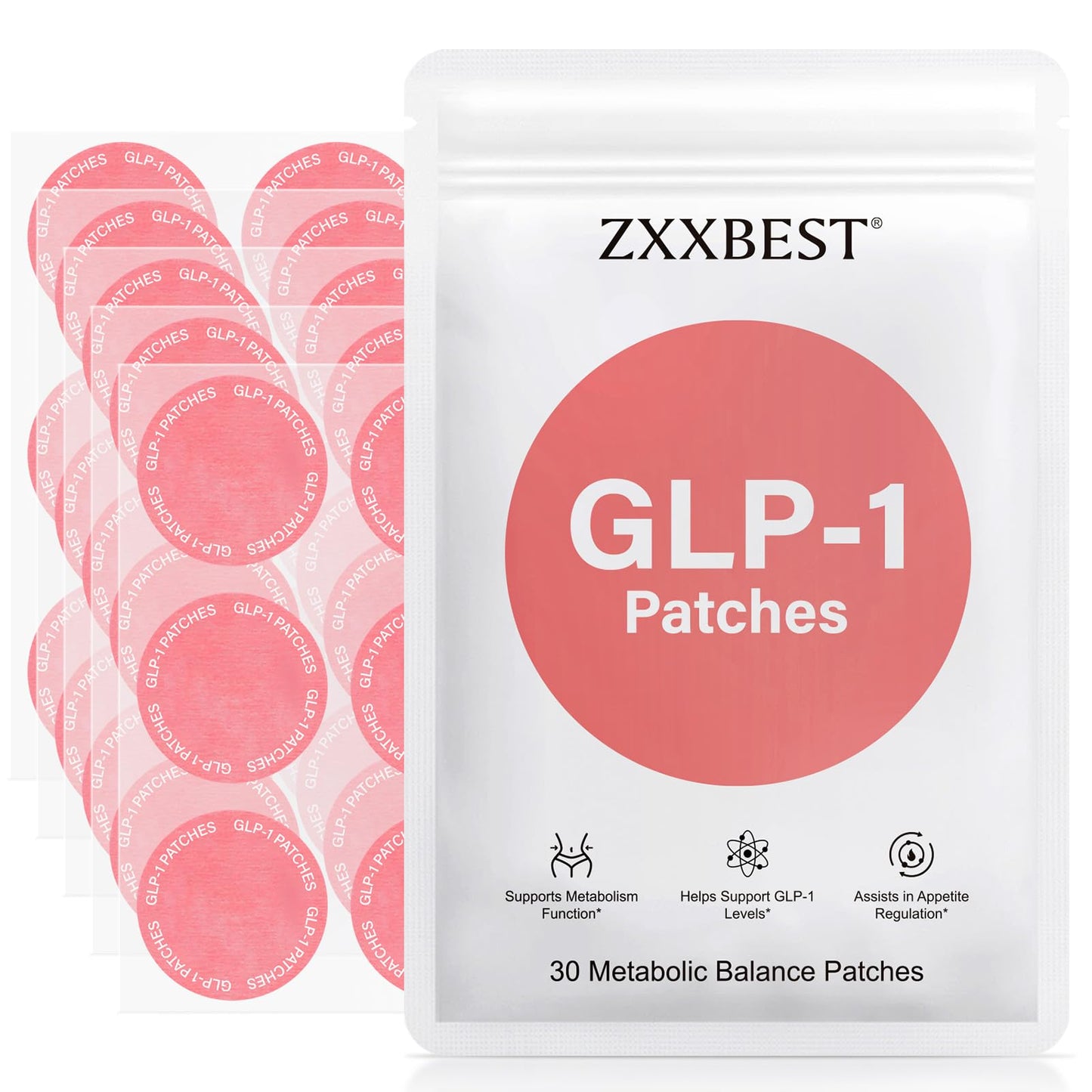 ZXXBEST GLP-1 Patches, Ingredients, L Glutamine, Berberine, Chromium, Pomegranate and Cinnamon | Parches GLP1 Patch - Easy to use, One Pack - 30 Count
