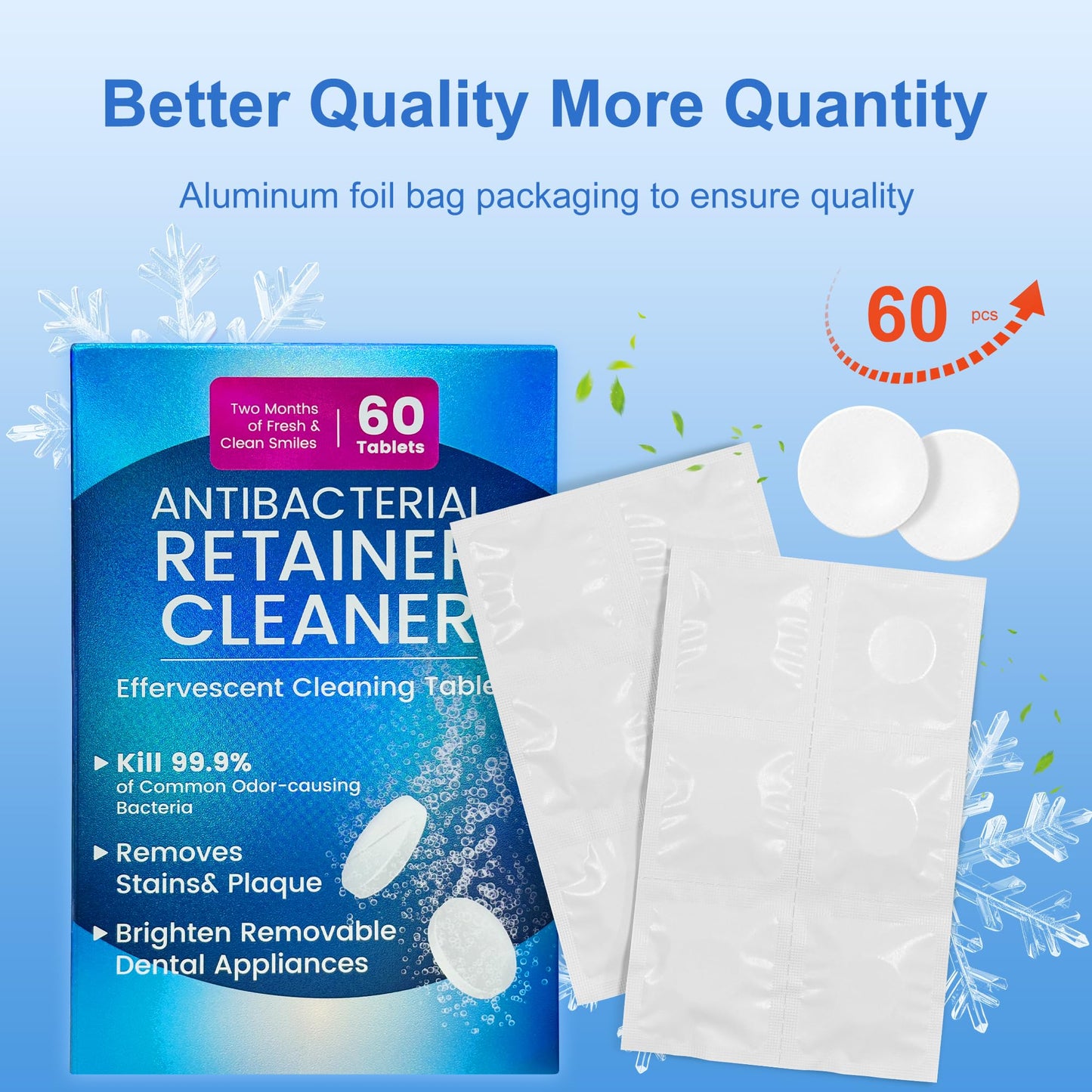 Zyntieu 23mm Retainer Cleanser Tablets | Ultrasonic Cleaner for Dentures & Invisalign - 60-Pack