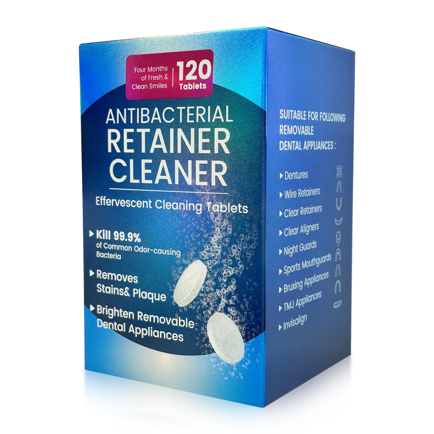 Zyntieu 23mm Retainer Cleanser Tablets – 120 Pack for Dentures & Invisalign