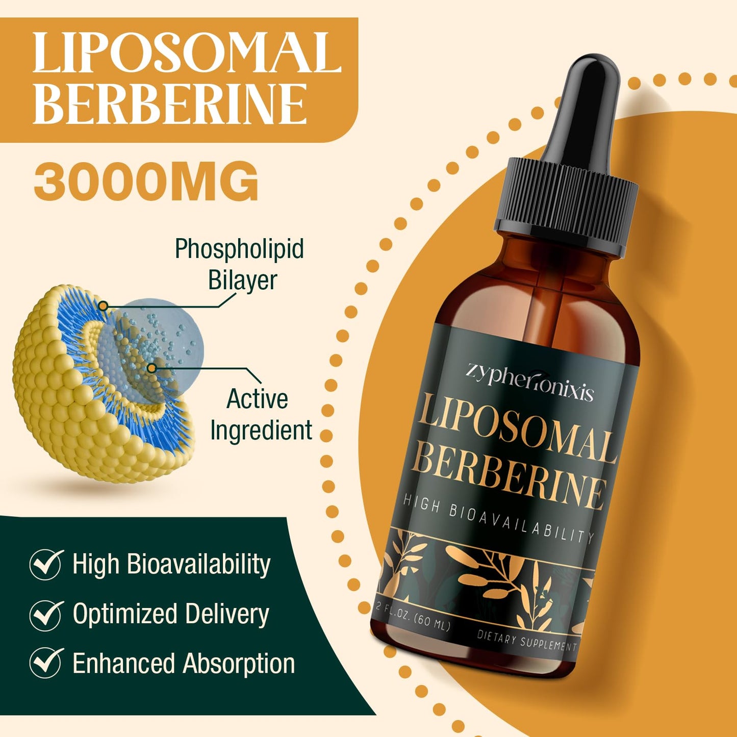 Zypherionixis Liposomal Berberine HCL Drops 3000mg – Sugar Free AMPK Activator (2 oz)
