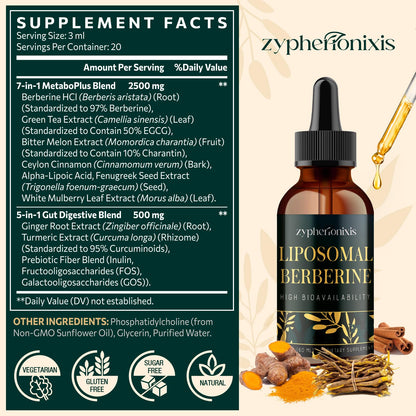 Zypherionixis Liposomal Berberine HCL Drops 3000mg – Sugar Free AMPK Activator (2 oz)