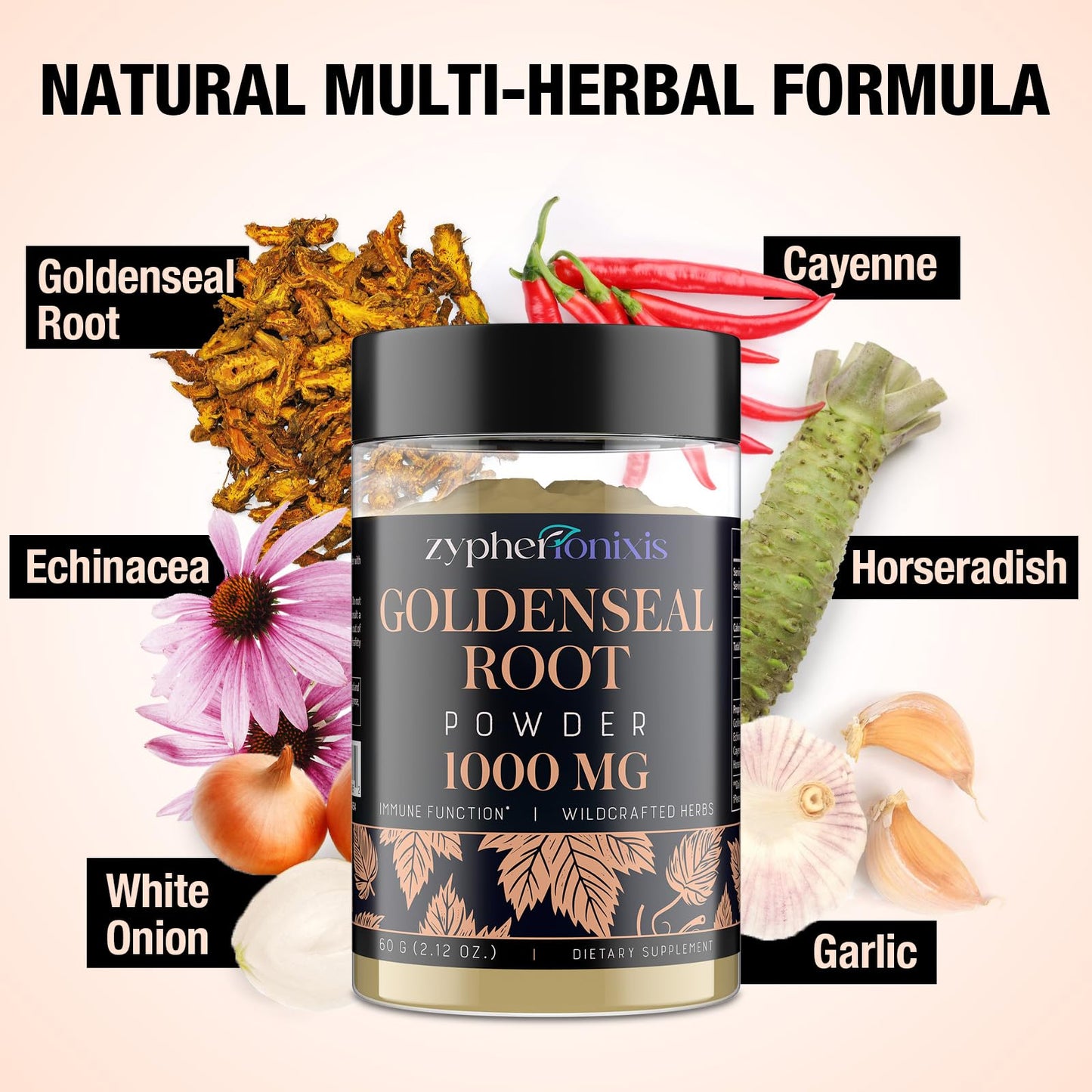 Zypherionixis Wildcrafted Goldenseal Root Powder 1000mg + Echinacea – Immune & Respiratory Support | 60 Servings