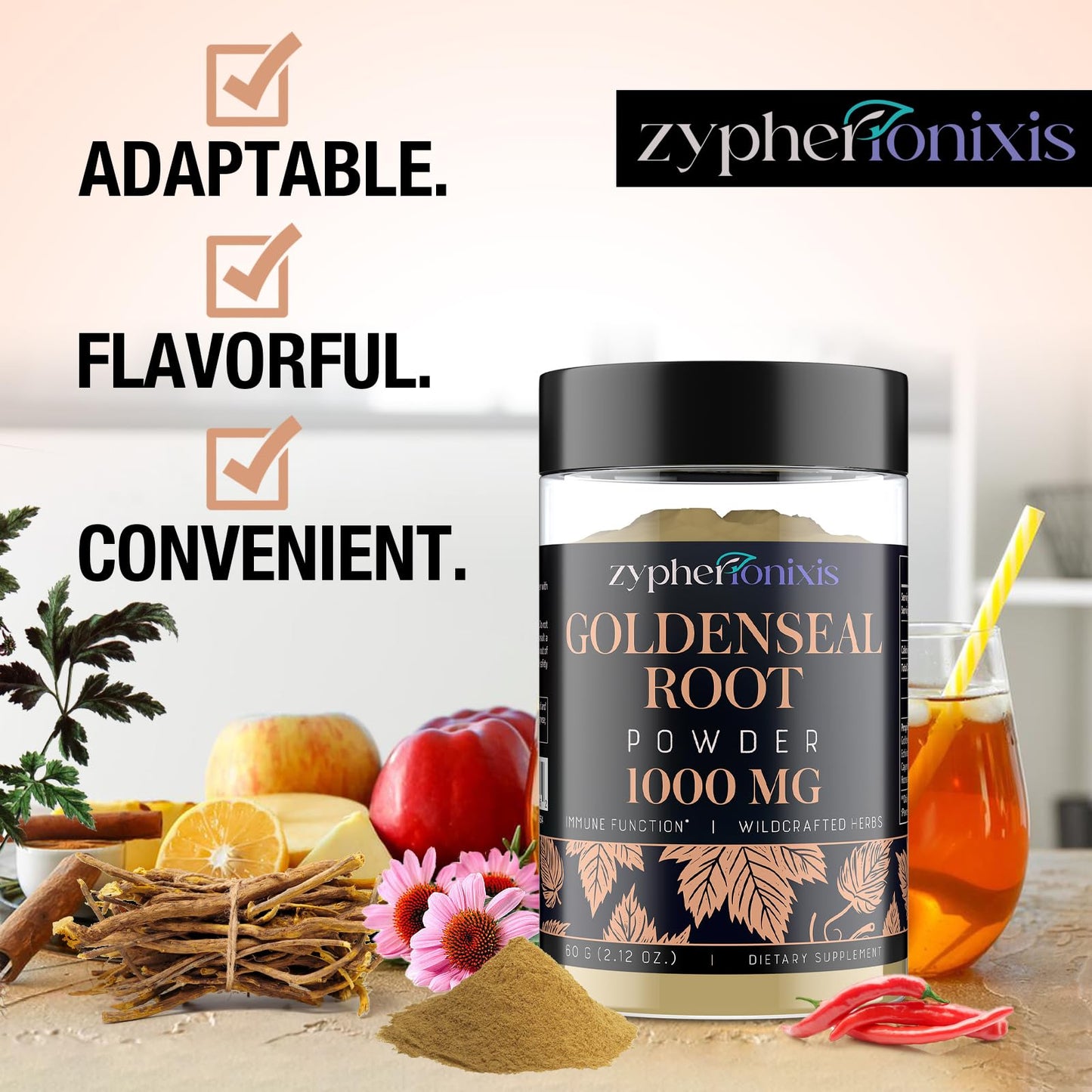 Zypherionixis Wildcrafted Goldenseal Root Powder 1000mg + Echinacea – Immune & Respiratory Support | 60 Servings