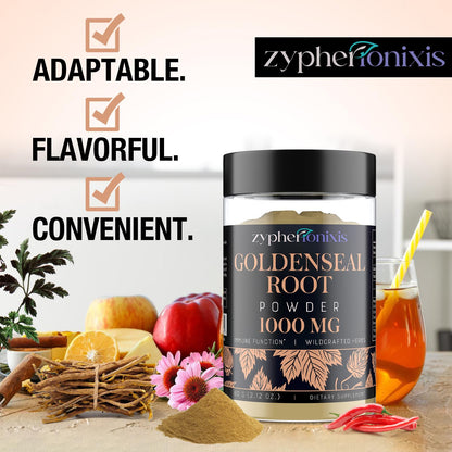 Zypherionixis Wildcrafted Goldenseal Root Powder 1000mg + Echinacea – Immune & Respiratory Support | 60 Servings