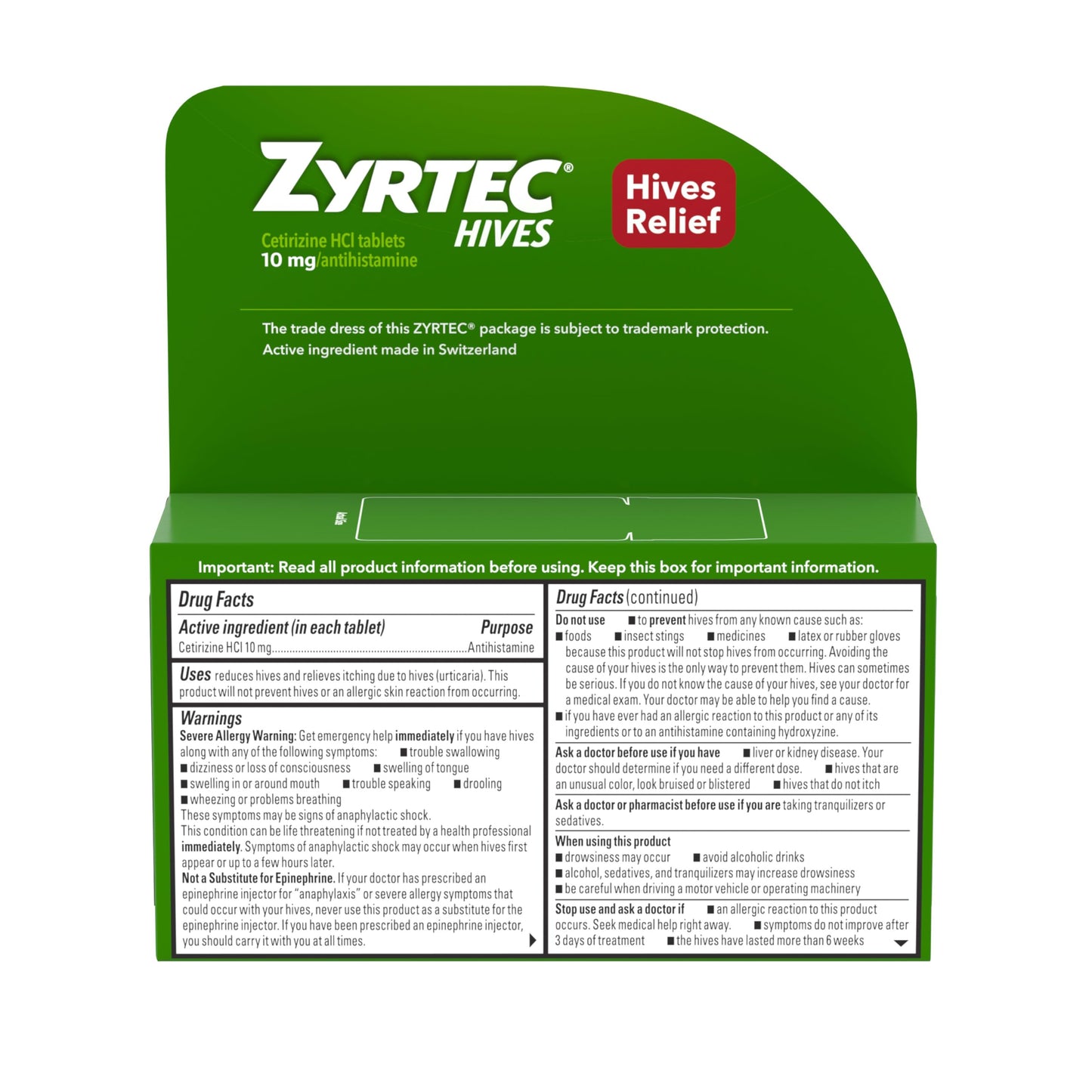 Zyrtec 24 Hour Hives Relief Tablets, 10 mg Cetirizine HCl – Fast Itch & Hive Relief, 30 Count
