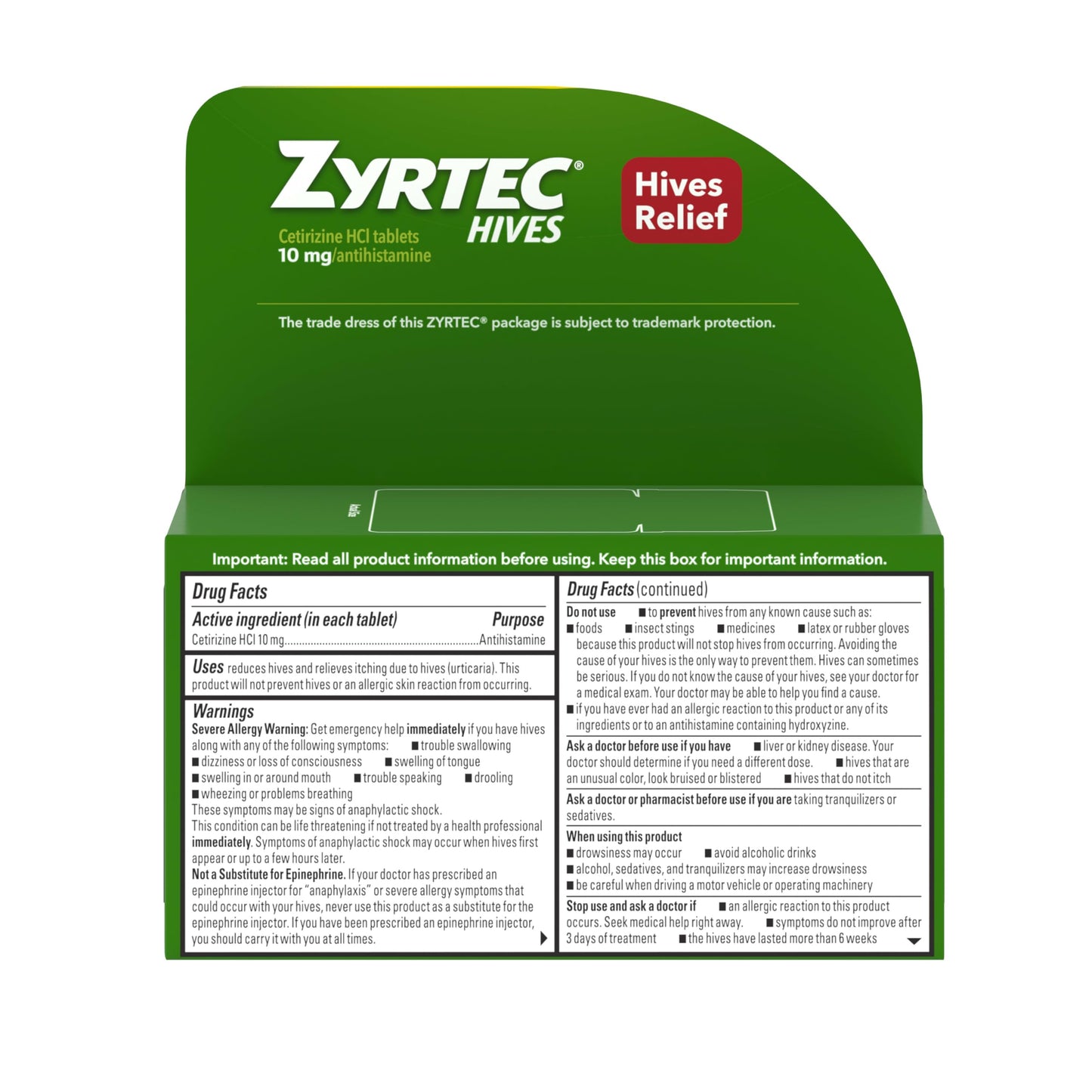 Zyrtec 24 Hour Hives Relief Tablets, 10 mg Cetirizine HCl – Fast Itch & Hive Relief, 30 Count
