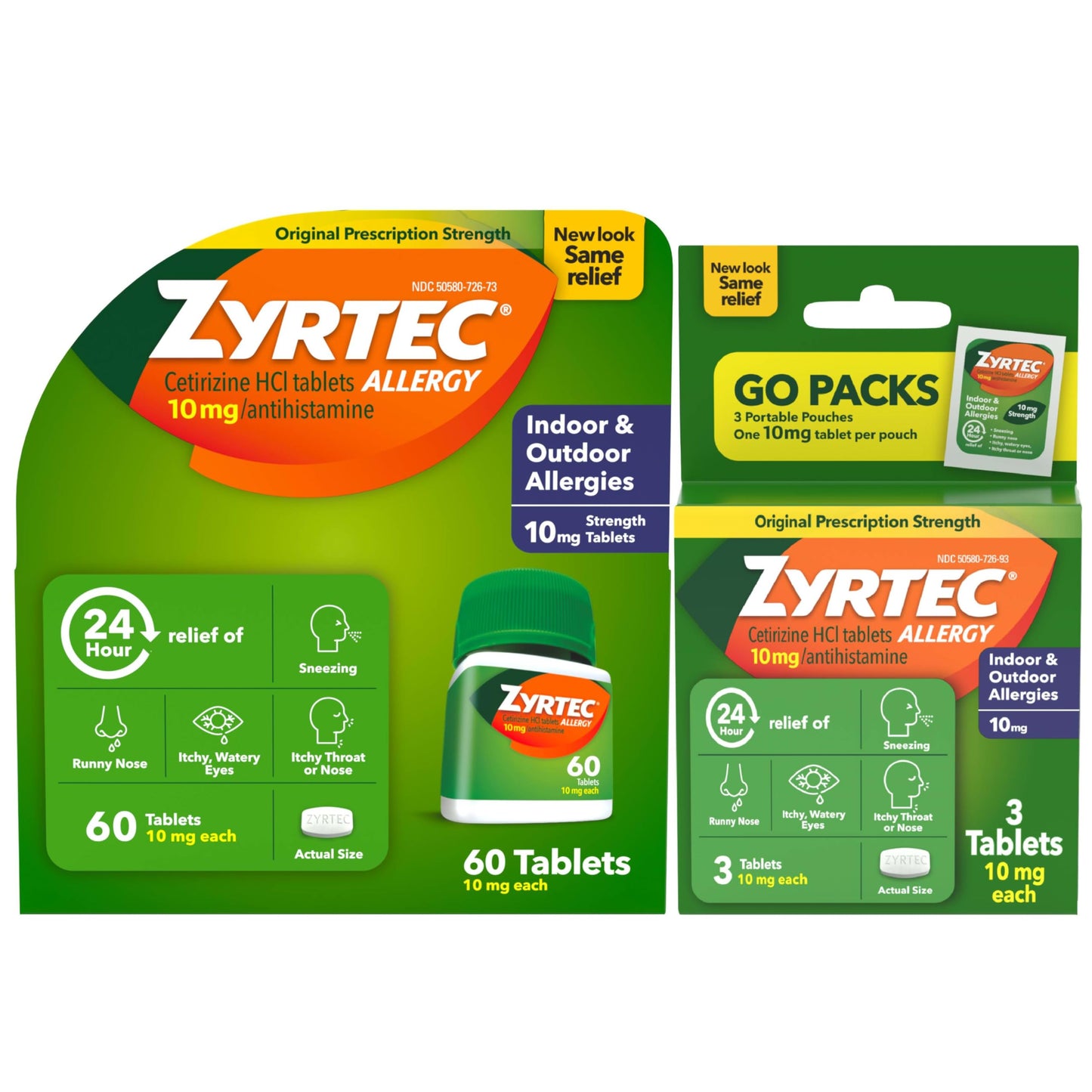 Zyrtec 24 Hour Allergy Relief Tablets – 63 Count Bundle (60 + 3 Travel Packs)