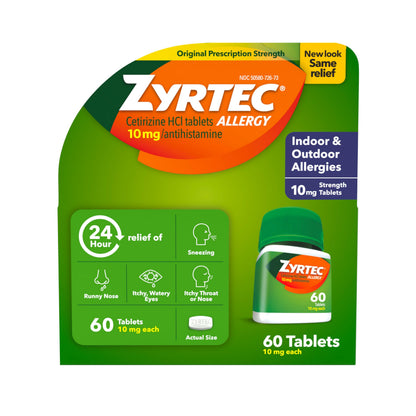 Zyrtec 24 Hour Allergy Relief Tablets – 60 Count | Indoor & Outdoor Allergies