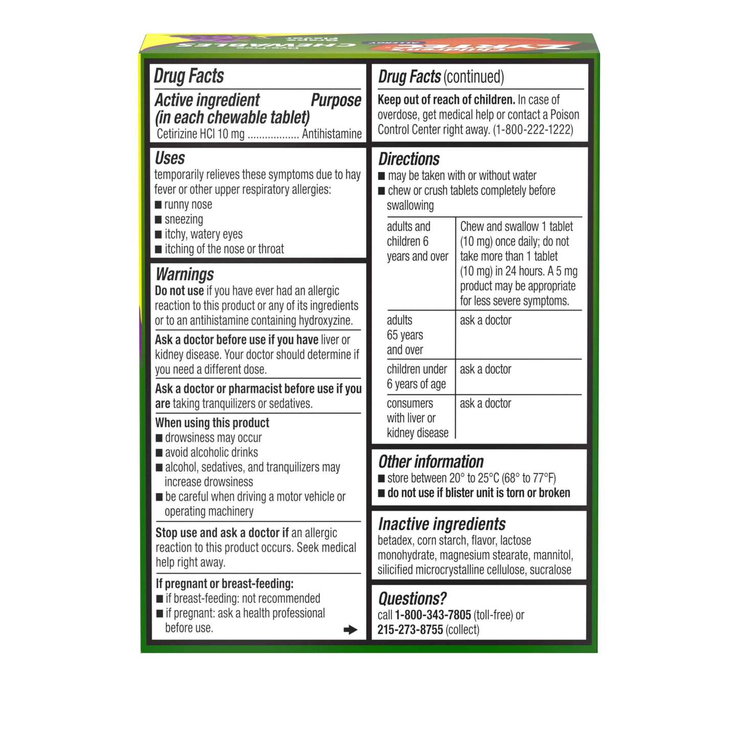 Zyrtec Children\u2019s Dye-Free Chewables  24-Hour Allergy Relief, Grape Flavor, 10 mg Cetirizine HCl, 24 ct