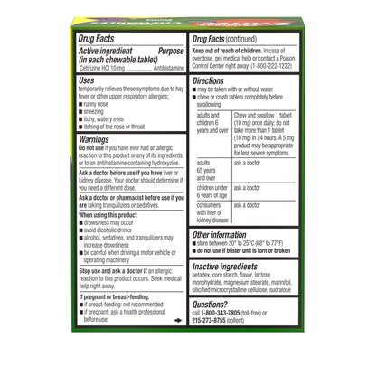 Zyrtec Children\u2019s Dye-Free Chewables  24-Hour Allergy Relief, Grape Flavor, 10 mg Cetirizine HCl, 24 ct
