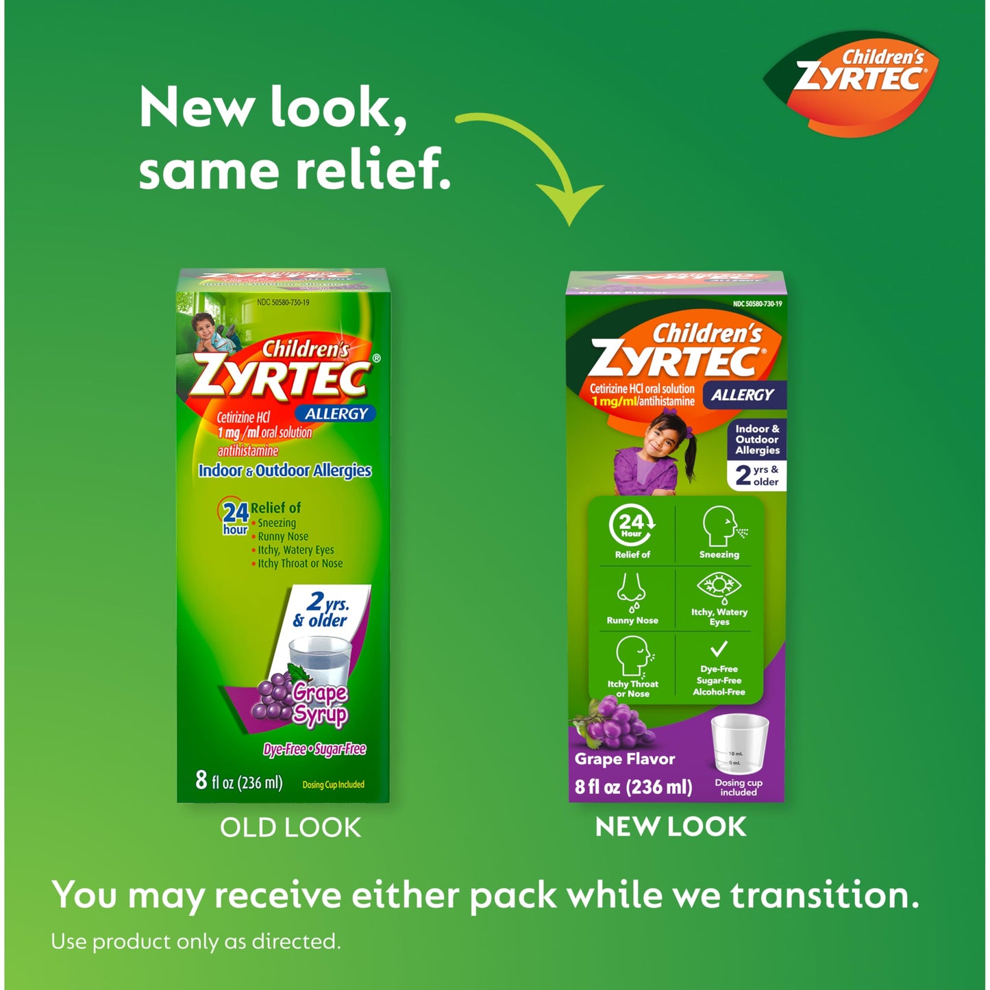 Zyrtec Children’s 24-Hour Allergy Relief Syrup – 5 mg Cetirizine, Grape, Dye-/Sugar-/Alcohol-Free, 8 oz
