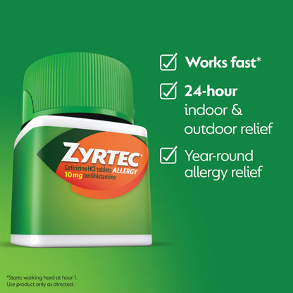 Zyrtec 24 Hour Allergy Relief Tablets – 63 Count Bundle (60 + 3 Travel Packs)