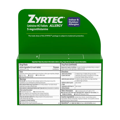 Zyrtec 24 Hour Allergy Relief Tablets - 5 mg Cetirizine HCl, Indoor & Outdoor Allergy Medicine, 35 ct