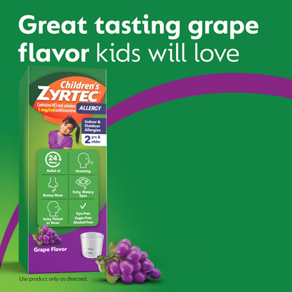 Zyrtec Children’s 24-Hour Allergy Relief Syrup – 5 mg Cetirizine, Grape, Dye-/Sugar-/Alcohol-Free, 8 oz