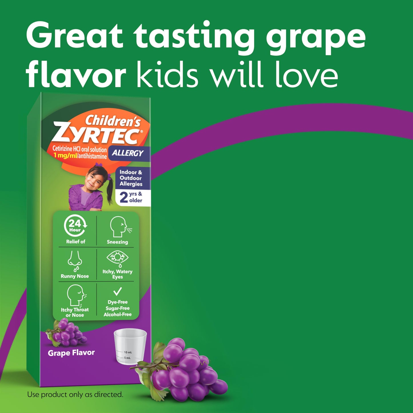 Zyrtec Children’s 24-Hour Allergy Relief Syrup – 5 mg Cetirizine, Grape, Dye-/Sugar-/Alcohol-Free, 8 oz
