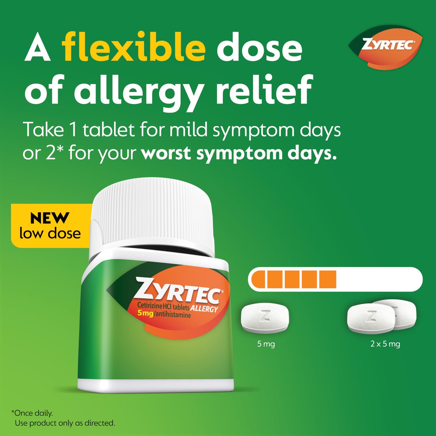 Zyrtec 24 Hour Allergy Relief Tablets - 5 mg Cetirizine HCl, Indoor & Outdoor Allergy Medicine, 35 ct