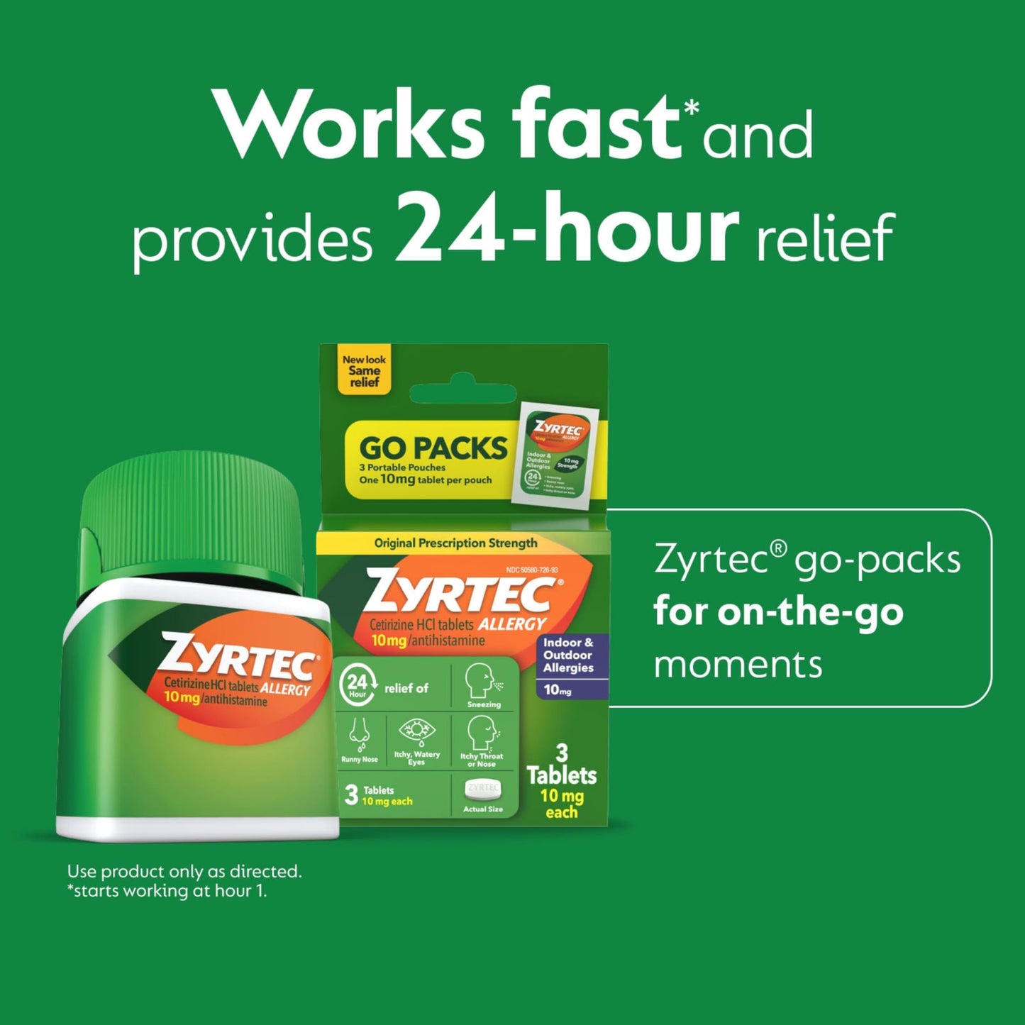 Zyrtec 24 Hour Allergy Relief Tablets – 63 Count Bundle (60 + 3 Travel Packs)
