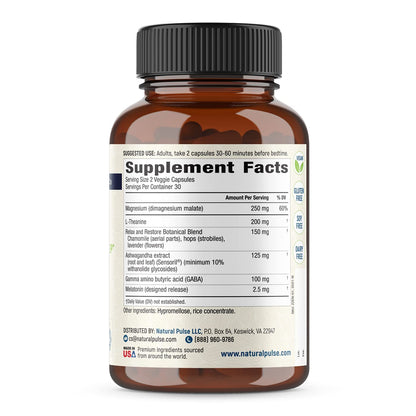 Natural Pulse Zzzen Sleep Aid for Adults – L-Theanine, Ashwagandha, GABA, Melatonin | 60 Caps | Non-GMO