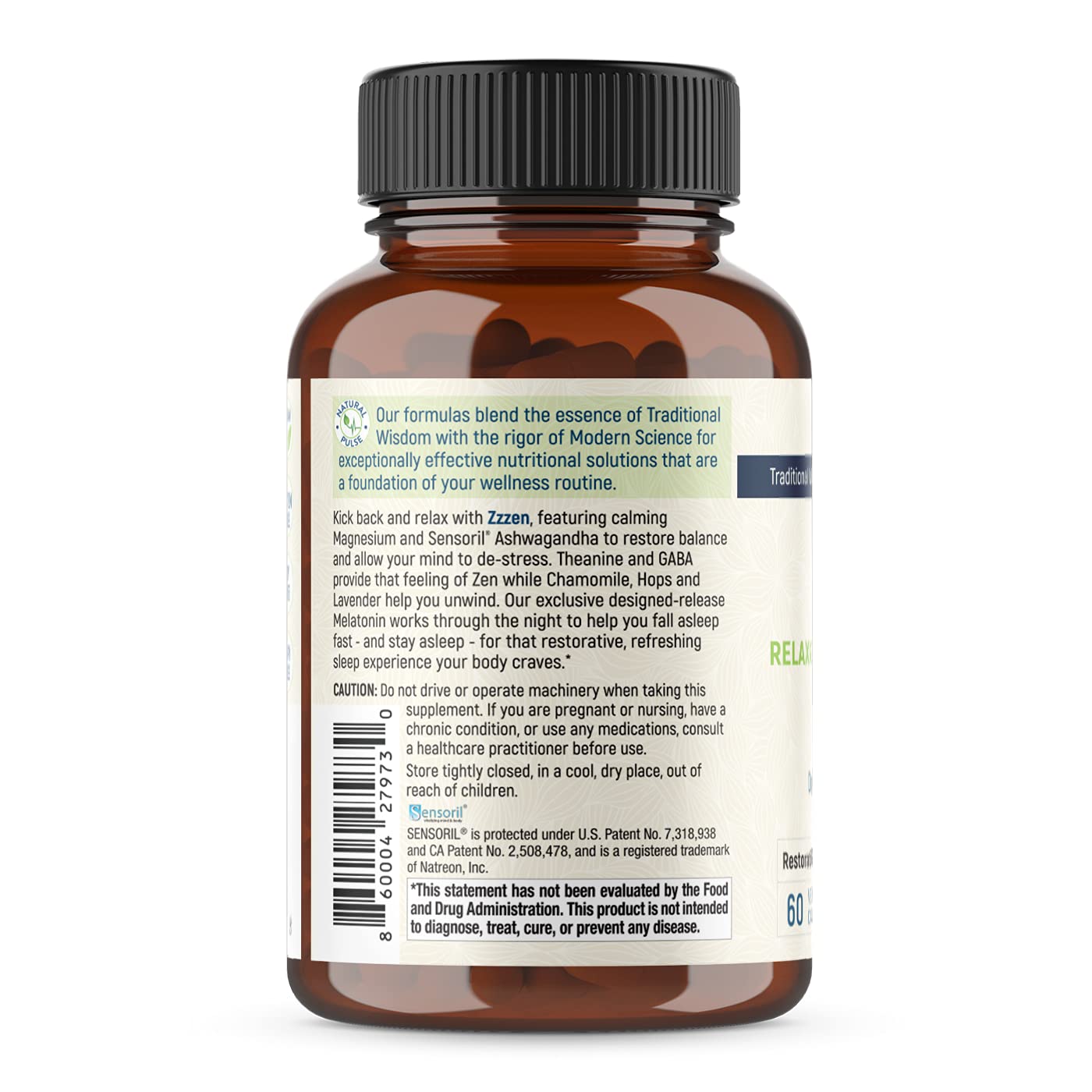 Natural Pulse Zzzen Sleep Aid for Adults – L-Theanine, Ashwagandha, GABA, Melatonin | 60 Caps | Non-GMO