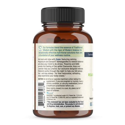 Natural Pulse Zzzen Sleep Aid for Adults – L-Theanine, Ashwagandha, GABA, Melatonin | 60 Caps | Non-GMO