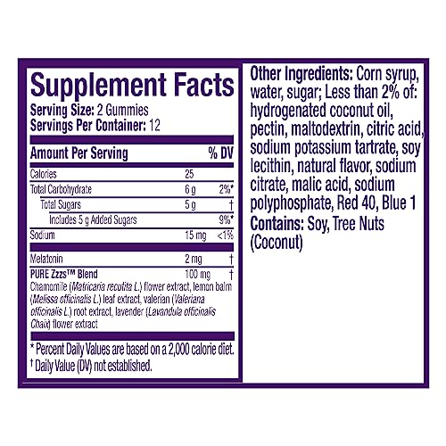 ZzzQuil PURE Zzzs Melatonin Gummies - 2mg Sleep Aid with Chamomile & Lavender | Wildberry Vanilla, 24 Gummies