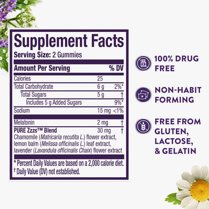 ZzzQuil PURE Zzzs Melatonin Gummies - 2mg Sleep Aid with Chamomile & Lavender | Wildberry Vanilla, 24 Gummies