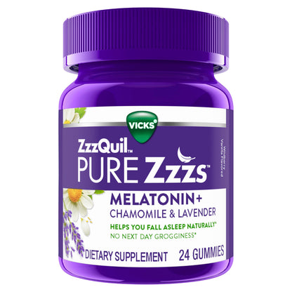 ZzzQuil PURE Zzzs Melatonin Gummies - 2mg Sleep Aid with Chamomile & Lavender | Wildberry Vanilla, 24 Gummies