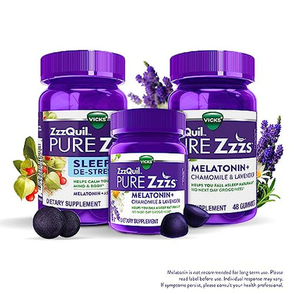 ZzzQuil PURE Zzzs Melatonin Gummies - 2mg Sleep Aid with Chamomile & Lavender | Wildberry Vanilla, 24 Gummies